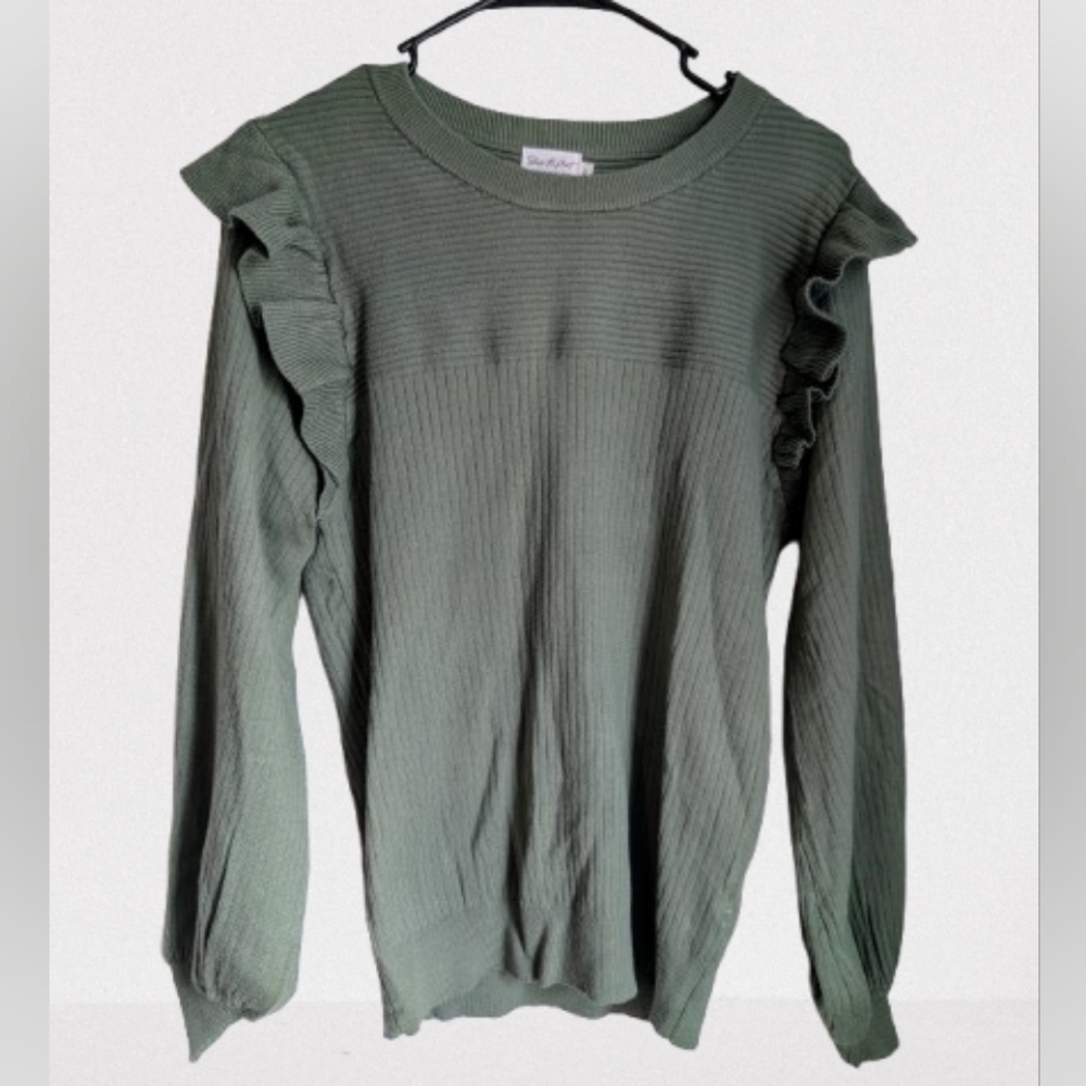 BOGO NWOT- Olive Green Ruffles Sweater- Large - Picture 4 of 6